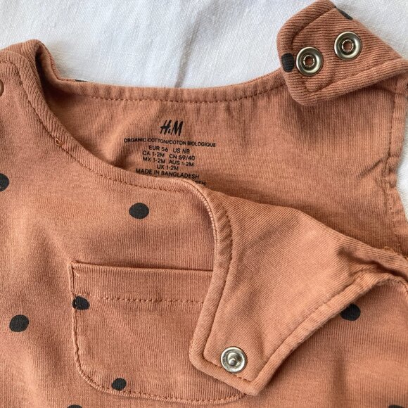 🪴5/$30 H&M Newborn Baby Infant Polka Dot Orange Romper Jumpsuit Sleeveless - Picture 2 of 4
